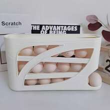 Auto Rolling Egg Dispenser Rack, Sliding Egg Storage Holder, Space Saving Refrigerator Egg Organizer For Fresh Eggs Storage - White - View 4