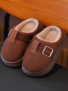 Children's Soft Sole Slippers, Suitable For Boys/Girls Autumn/Winter Wear, Simple Casual Indoor Slippers, Warm - Brown - View 5