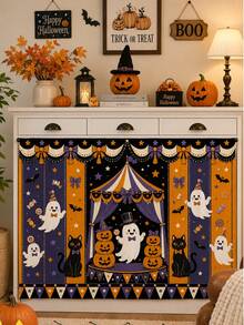 1pc-Halloween Multipurpose Decorative Curtain, Ghost Black Cat Pumpkin Carnival Candy Print, Home Storage Cover & Holiday Decor - Multicolor - View 9