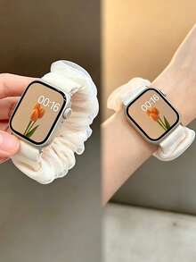 彈性髮圈式手錶錶帶，相容 9 8 7 6 5 4 3 2 SE Ultra，韓風柔軟女款錶帶，適用 41mm 49mm 45mm 42mm 40mm 38mm - 奶白色 - 查看 2