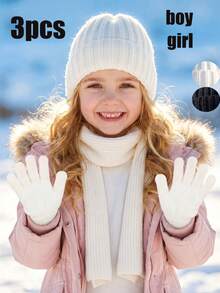 3 piezas/Set Gorro de punto unisex para niños pequeños + Guantes + Bufanda Conjunto de 3 piezas, Conjunto de 3 piezas de invierno, Conjunto térmico de punto para niños pequeños otoño invierno, Conjunto de 3 piezas de gorro bufanda guantes para niños, Conjunto de 3 piezas de invierno de punto para niños y niñas pequeños - 3 piezas - Ver 15