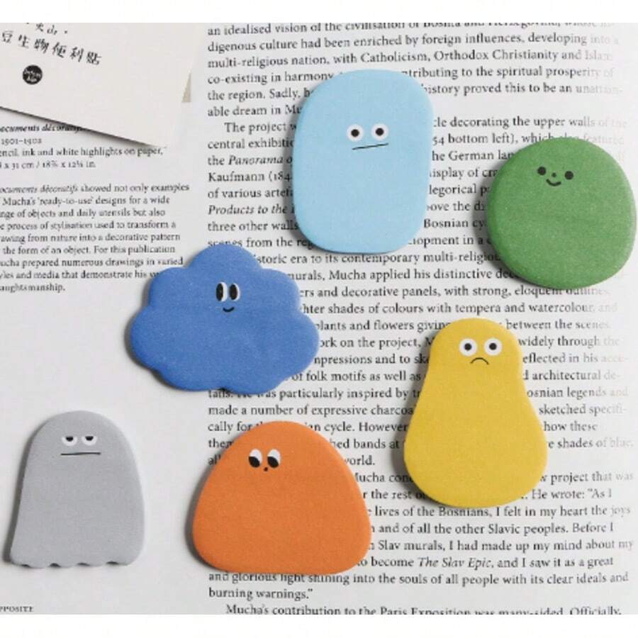 6pcs Cute Sticky Notes, Cartoon Candy Bean Series Creative Removable Memo Pads, 6 Random Designs, Back To School Gift - A - View 1