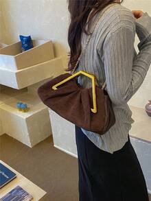 女款手提包 百褶雲朵包 優雅女士 精緻奢華金屬鏈條設計 高端時尚 適合購物 約會 派對 咖啡色 - 咖啡 - 查看 6