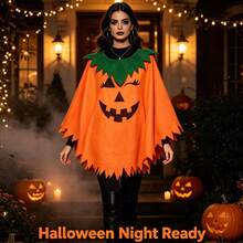1PC Women's Halloween Pumpkin Print Shawl, Jagged Hem Green Collar, Suitable For Cosplay, Holiday Party Costume, Halloween, Holiday Decoration - Multicolor - View 2