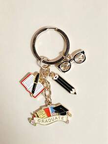 1pc/5pcs Exquisite Graduation Cap Keychain Alloy Book Backpack Back To School Season Keyring Pendant, Fashion Phone Case Charm, Perfect Student Backpack Decoration, Suitable As Gift For Students, Back To School Season Gift, Graduation Season Gift, Classmate Gift - Multicolor - View 9