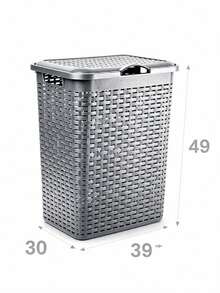 Plastic Rattan Laundry Hamper With Lid, Large‑Capacity Breathable Dirty Clothes Basket With Sturdy Handles & Dust‑Proof Cover, For Bathroom, Laundry Room, Bedroom & Closet, Perfect For Family And Dorm Students To Store Garments, Towels & Linens - Multicolor - View 11