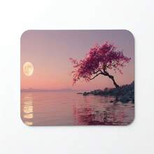 Pink Cherry Blossom Tree Full Moon Reflection On Quiet Lake Pattern Extra Long Gaming Mouse Pad And Desk Mat Set, Non-Slip Durable Rubber Base, Smooth Surface Suitable For Computer Laptop Office Home, Abstract Art Decor, Back To School Supplies - A - View 9