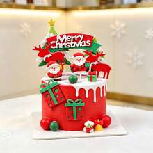 16pcs Christmas Cake Toppers, Soft PVC Santa Claus Stocking Bell Figurine, Christmas Tree Banner Insert, Holiday Cake Decorations Set - Multicolor - View 6