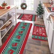 1/2/3pcs Christmas Theme Kitchen Rug, Flannel Kitchen Mat With Red And Green Reindeer And Spruce Pattern, Soft Comfortable Absorbent Non-Slip Machine Washable With Non-Slip Backing, Suitable For Entryway, Living Room, Bedroom, Kitchen, Dining Room, Bathroom, Laundry Room, Hallway, Patio, Multi-Functional Home Holiday Decor Mat - Multicolor - View 4