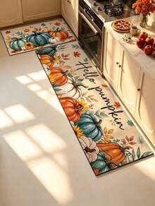 1/2pcs Thanksgiving Pumpkin Pattern, Vintage Diatomaceous Earth Mat, Super Absorbent, Non-Slip, Perfect For Bathroom, Kitchen And Dining Room, Quick Drying, Perfect Gift For Home Decor And Bathroom Mat, Thanksgiving Holiday Gift! - Multicolor - View 2