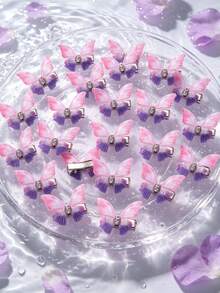 20PCS/10PCS Multi-Color Double Layer 3D Butterfly Hair Clips, Cute Princess Versatile Side Hair Accessories, Suitable For Daily Use - Blue - View 10