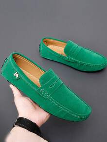 GAISIMA Fashionable Luxury Red Suede Embroidered Metal Buckle Slip-On Loafers, Men's Soft Sole Driving Shoes, Suitable For Spring/Summer Casual Occasions - Green - View 3