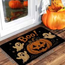 1 Cute Dog Print Bath Mat, Non-Slip Thick Soft Comfortable Bathroom Rug, Machine Washable, Bathroom Accessory, Soft Comfortable Carpet, Halloween Room Decor Gothic Style, 47.24x62.99 Inches - Burnt Orange - View 7