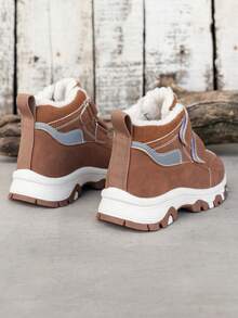 1 Pair Kids Winter Thermal Lined Snow Sports Shoes With Hook-And-Loop Thick Sole Warm - Brown - View 4
