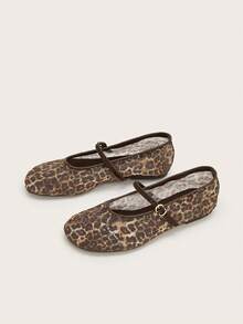 Women's Coffee Brown Sexy Leopard Print Casual Ballet Buckle Flat Sandals Beach Vacation - Multicolor - View 2