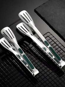 3pcs/Set (S/M/L) Non-Slip Stainless Steel Food Tongs, Meat Salad Bread Serving Tongs, BBQ Grill Buffet Tongs, Cooking Tools Kitchen Accessories - Multicolor - View 2