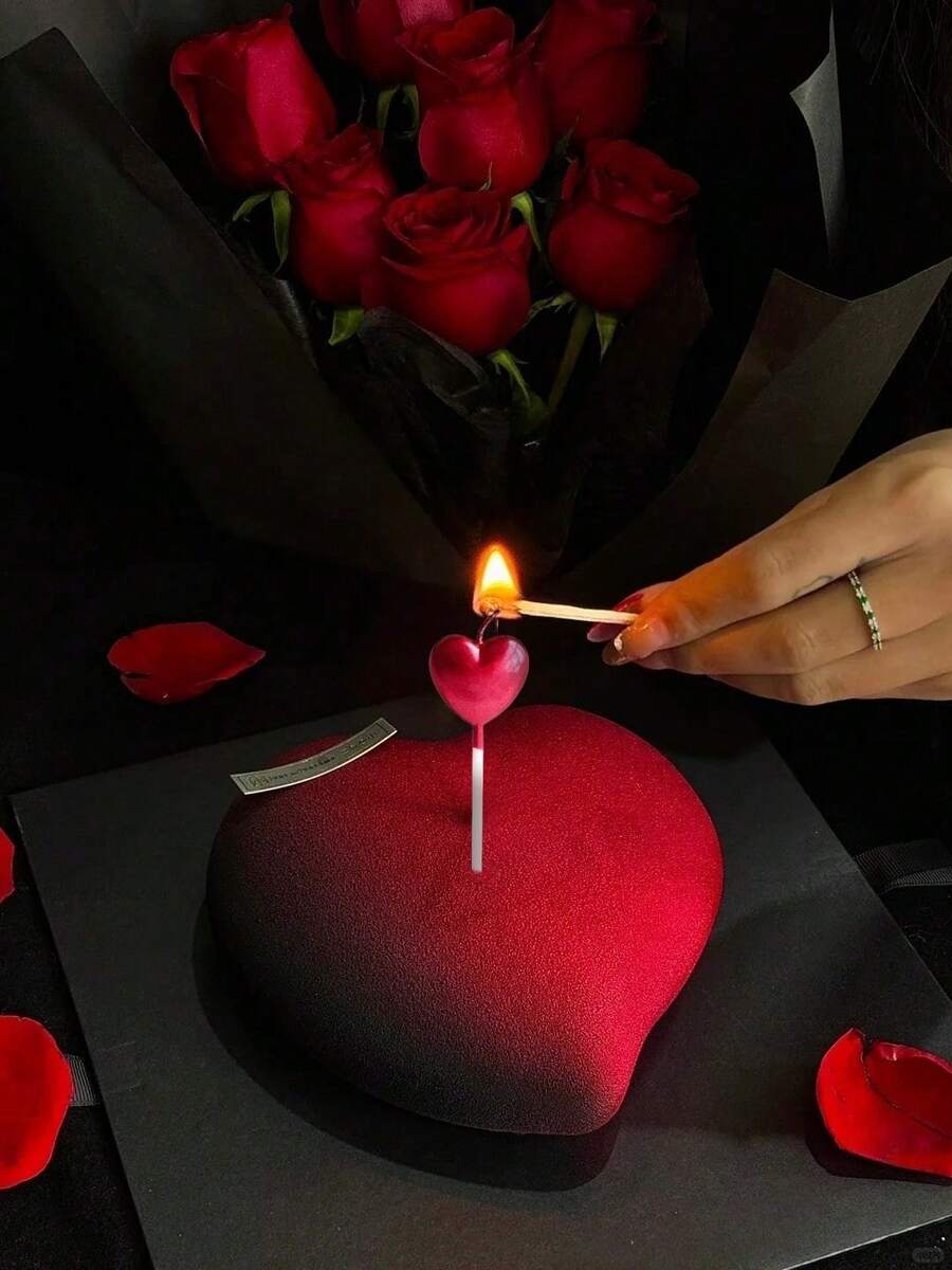 2/5/10pcs Heart-Shaped Candles, Birthday Candles, Birthday Cake Decorative Inserts, Birthday Cake Decorations, Autumn Cake Decorations, Cake Decorations, Baking Decoration Supplies - Multicolor - View 1