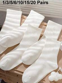 1/3/5/6/10/15/20 Pairs Solid Color Pattern Neutral Couple Sports Socks, Mid-Calf Socks, Boat Socks, Spring/Summer Holiday Gift, Valentine's Day - Multicolor - View 10