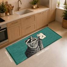 1pc Funny Raccoon Toilet Paper Pattern Printed Faux Cashmere Kitchen Mat, Absorbent Kitchen Floor Mat, Kitchen Rug, Long Runner Mat, Sink Front Mat, Suitable For Kitchen, Bathroom, Entryway, Hallway, Laundry Room And Home Decor - Multicolor - View 14