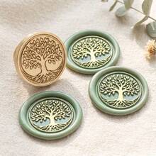1 Set Tree Of Life Pattern Wax Seal Stamp With Wooden Handle + 2.5cm Stamp Head, Suitable For Wedding And Personalized Gifts, Envelope Sealing, Gift Packaging, Personalized Wax Seal For Invitations - Stamp + Handle - View 3