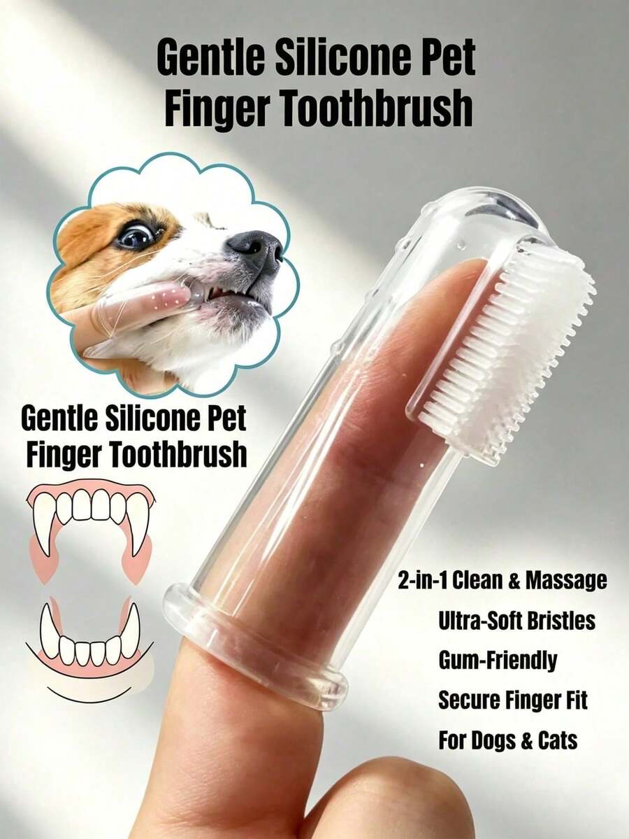 10pcs Pet Finger Toothbrush Silicone Cat Dog Oral Care Set, Compact Soft Bristle Design, Suitable For Puppy And Kitten Oral Care, Tooth Protection Pet Supplies - Multicolor - View 1