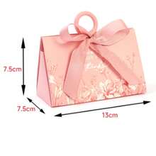 20pcs Luxury Floral Handheld Wedding Candy Boxes, Plastic Ring + Satin Bow Pearl Decoration, Morandi Multicolor Paper Gift Bags, Suitable For Wedding Party, Bridal Shower, Guest Favors, Jewelry, Candle Gift Packaging - Multicolor - View 5