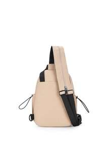 Minimalist Nylon Drawstring Chest Bag & Backpack 2-In-1, Khaki Neutral Style Crossbody Bag, Handheld & Chest Carry Dual-Use Casual Outdoor Small Bag - Apricot - View 5