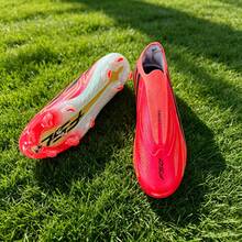 1 Pair World Cup Style Latest Men's Football Shoes, AG Long Stud Turf Training Cleats, Campus Non-Slip Breathable Portable Sports Shoes - Red - View 8