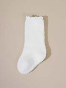 1 Pasang Kaos Kaki Terry Tebal Putih untuk Anak-anak, Kaos Kaki Hangat Berumbai Setengah Betis, Kaos Kaki Rumah Bertekstur Halus - MultiWarna - View 2