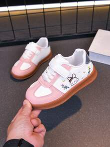 Girls' Pink & White Rabbit Embroidery Casual Sneakers, Hook & Loop Non-Slip Soft Sole Kids' Sports Shoes, Versatile For Spring & Autumn - Pink - View 9