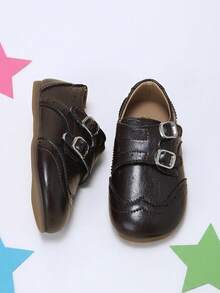 Girls' Simple British Style Dark Brown Carved Double Buckle Hook & Loop Mary Jane Shoes, Suitable For Autumn Family Gatherings And Weekend Outings - Chocolate Brown - View 3