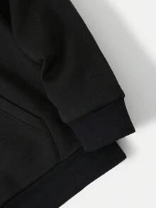 SU ER Men's Long Sleeve Drawstring Hoodie And Double Waist Design Elastic Waist Drawstring Casual Pants Set - Black - View 5