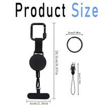 1pc Anti-Theft Retractable Phone Lanyard Black Polygon Carabiner Steel Wire Rope Outdoor Backpack Pendant Key Ring Anti-Loss Phone Tether With Belt Clip And Sliding Lock Suitable For Daily Office, Hiking, Travel, Skiing, Fishing - Casual Style - View 2