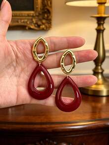 Betykuku 1 Pair European & American Old Money Street Fashion Green & Red Flower Pendant Earrings For Women & Girls, Daily Casual Party Jewelry Gift - Red Teardrop - View 2