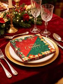20pcs/1pc Christmas Napkins, Red & Green Christmas Theme Disposable Napkins, Suitable For Winter Christmas New Year Home Party Supplies - Multicolor - View 1