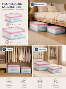 8PCS Large Capacity Clear Mesh Storage Bins With Zipper Lid & Handles, Foldable Closet Organizer For Clothes, Quilts, Blankets, Bed Sheets And Linens, Dustproof Home Storage Solution - Clear - View 2