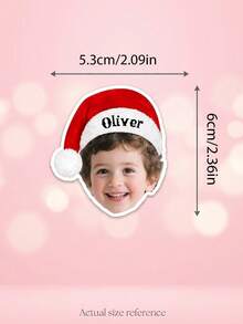 6/12/24pcs Customized Christmas Santa Hat Children Stickers, Personalized Photo And Name Custom Stickers, Christmas Party Gift Bags, Candy Jar Decoration Stickers - Multicolor - View 7