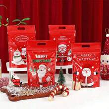 Christmas Zipper Handbag Self-Sealing Standing Gift Bag, Small Packaging Bag For Christmas New Year Party Gifts, Christmas Decoration Packaging Bag, Random Color And Style - Red - View 8