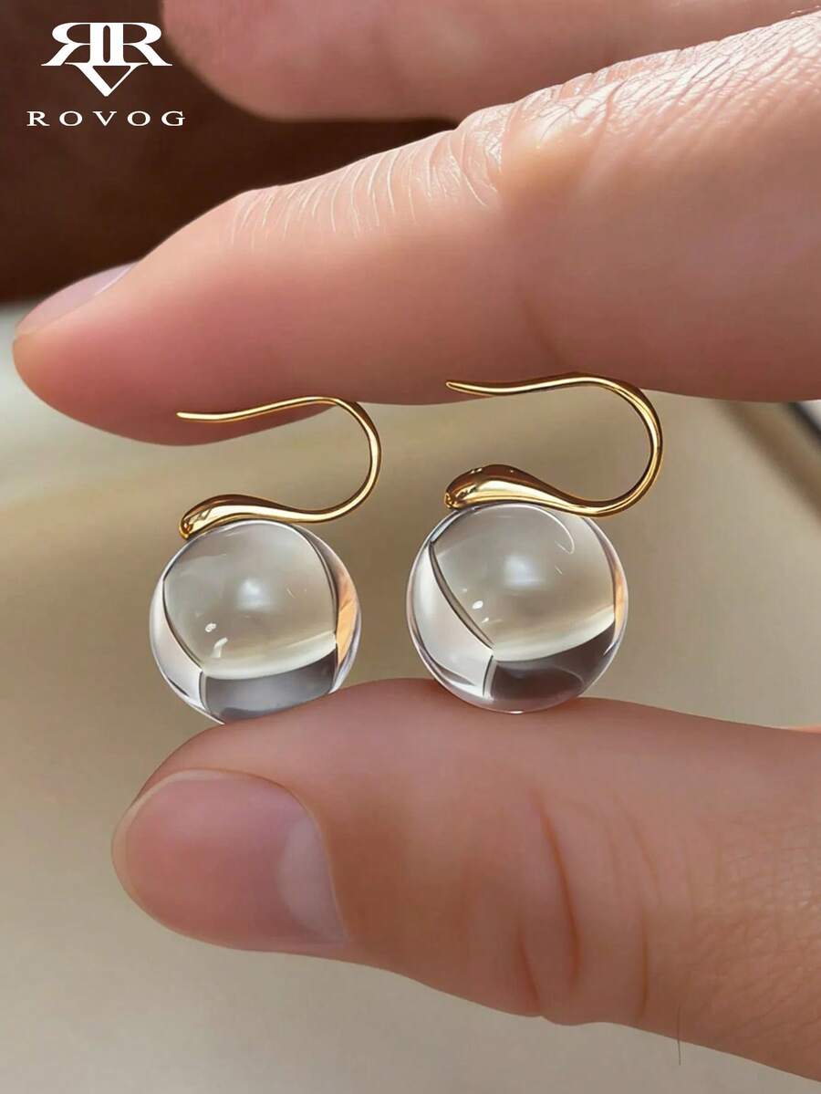 1 Pair Fashion Minimalist Synthetic Resin Transparent Ball Copper Hoop Earrings Suitable For Women's Daily Wear