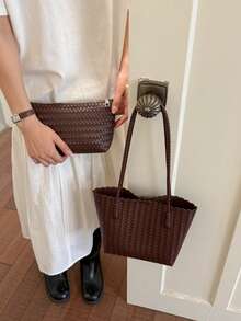 New Fashion Plaid Woven Bucket Bag, Niche Versatile, Handheld Shoulder Bag, Suitable For Commuting - Multicolor - View 6