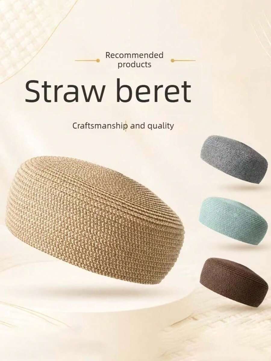 1pc Straw Beret Hat / Lightweight & Comfortable / Multiple Colors Available / Suitable For All Seasons And Outdoor Travel - How Much - View 1