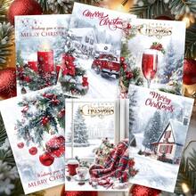 A Set Of Elegant Red And White Christmas Greeting Cards, Including 6 Cards And 6 Envelopes, Perfect For Spreading Holiday Cheer And A Perfect Winter Gift For Your Loved Ones - 6 Greeting Cards + 6 Envelopes - View 5