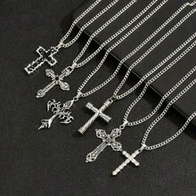 6pcs/Set Men's Vintage Coptic Cross Layered Necklace | Stainless Steel Cast Avant-Garde Jewelry, Premium Texture Choice For Party And Daily Wear - 6pcs/set - View 4