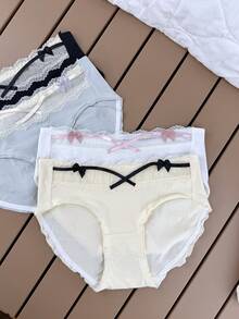4pcs/Set French Sweet Lace Bow Frill Trim Women's Triangle Panties - Multicolor - View 3