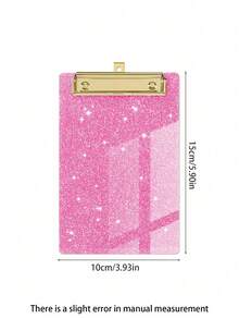 1pc Sparkly Pink Glitter Acrylic Clipboard, Portable Golden‑Clip Writing Board, Decorative Light‑Weight Document Holder For School, Office & Travel Note‑Taking & Paper Organizing - Rectangle - View 8