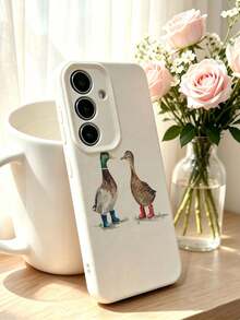 Watercolor Duck Couple With Rain Boots Phone Case Cute Animal Illustration Beige Slim Shockproof Cover - Multicolor - View 6