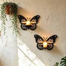 Wooden Wall Floating Butterfly Candle Holder, Room Decoration Rack, Gemstone Small Item Display Rack, Home Wall Decoration Rack, Wedding Wall Decor Candle Holder. - Multicolor - View 8