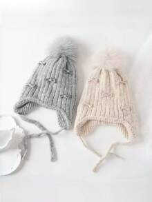 1pc Girls' Autumn/Winter Earflap Hat With Decorative Butterfly - Bow - View 2