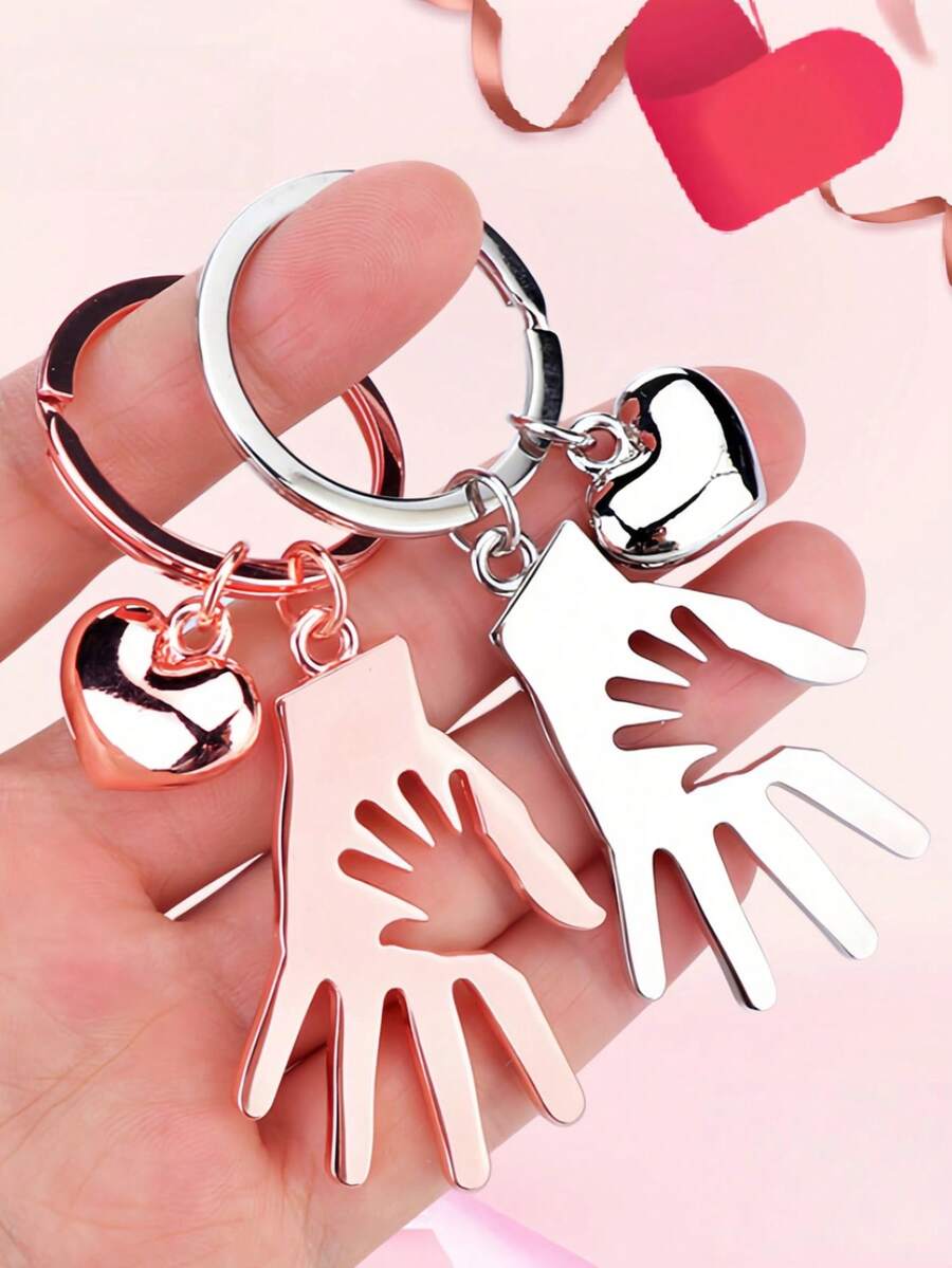 Parent-Child Palm Splicing Heart Keychain, Gentleman Tie & Lady Couple Metal Pendant, Creative Commemorative Gift, Bag Charm, Halloween & Valentine's Day Gift, Key Chain
