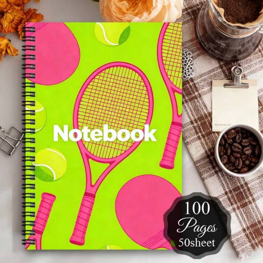 1pc Aesthetic Ball For Sports Spiral Notebook Journal, 1pc Gift For Sports Enthusiasts Writing Notebook Office Supplies Office Planner Tennis Table Tennis Themed For Sports Notebook - 1 Pack (50 Sheets/100 Pages) - View 1